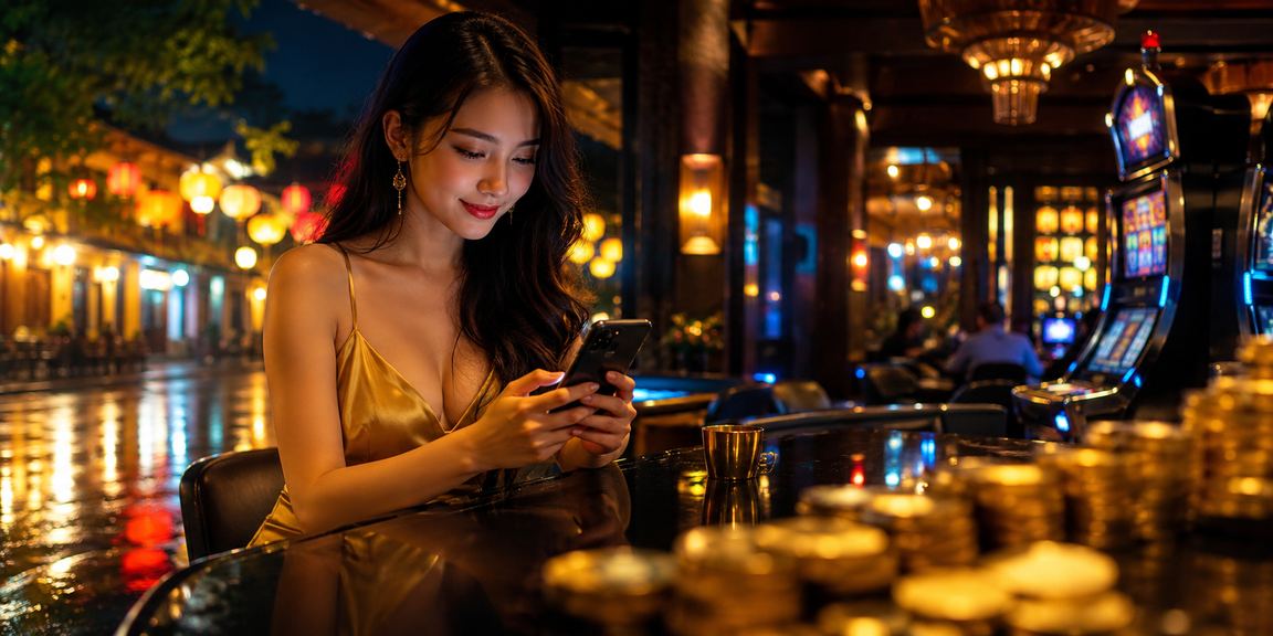 Người dùng ngồi tại quán cà phê Hội An, tay cầm điện thoại xem kèo cá cược thể thao trực tuyến