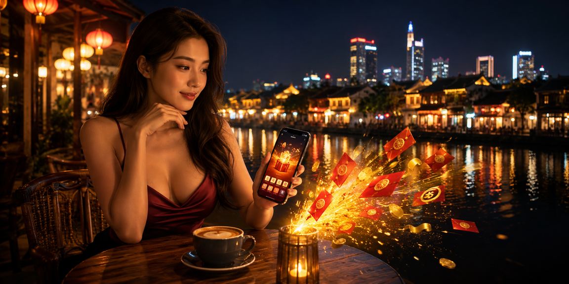 Khung cảnh Hội An với bao đỏ may mắn và tách cà phê – biểu tượng văn hoá thưởng thức giải trí của người Việt