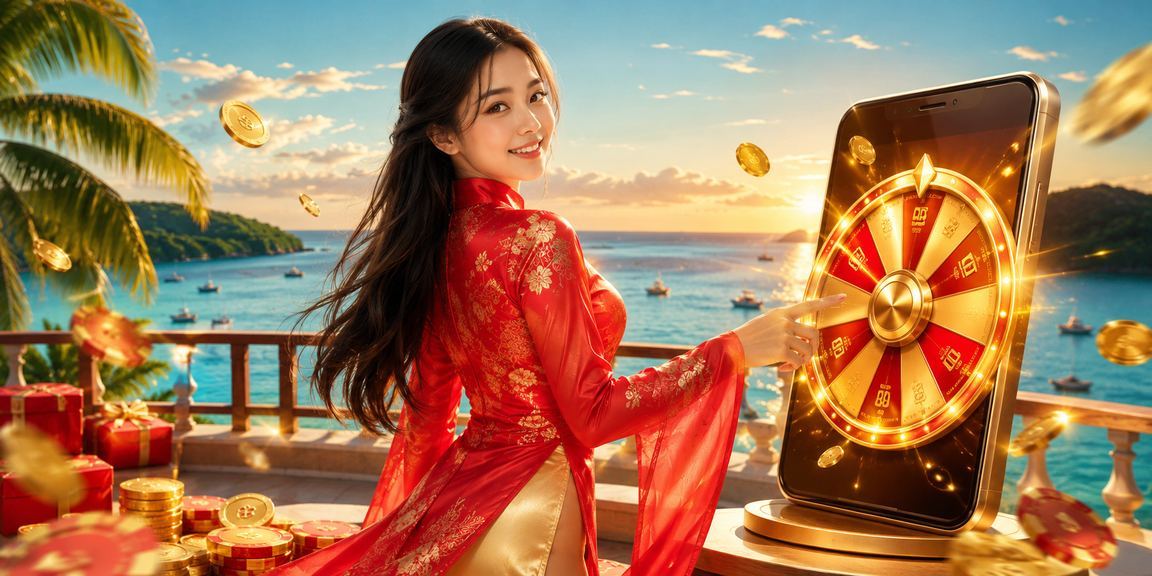 Người dùng Phú Quốc trong trang phục áo dài tham gia trò roulette trực tuyến trên nền tảng line98